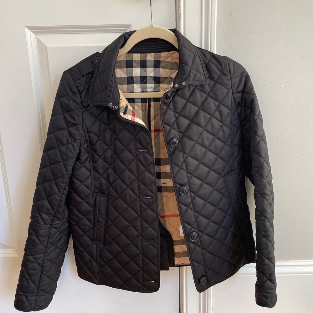 Girls Burberry Quilted Barn Jacket